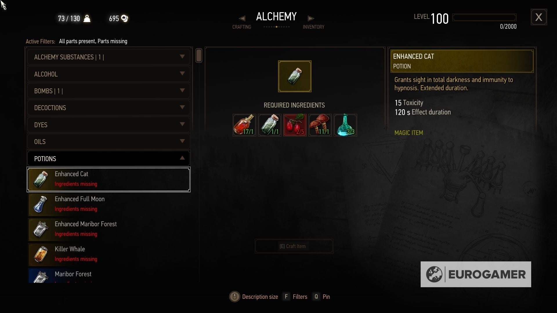 The Witcher 3 Alchemy ingredient lists How to make potions, bombs